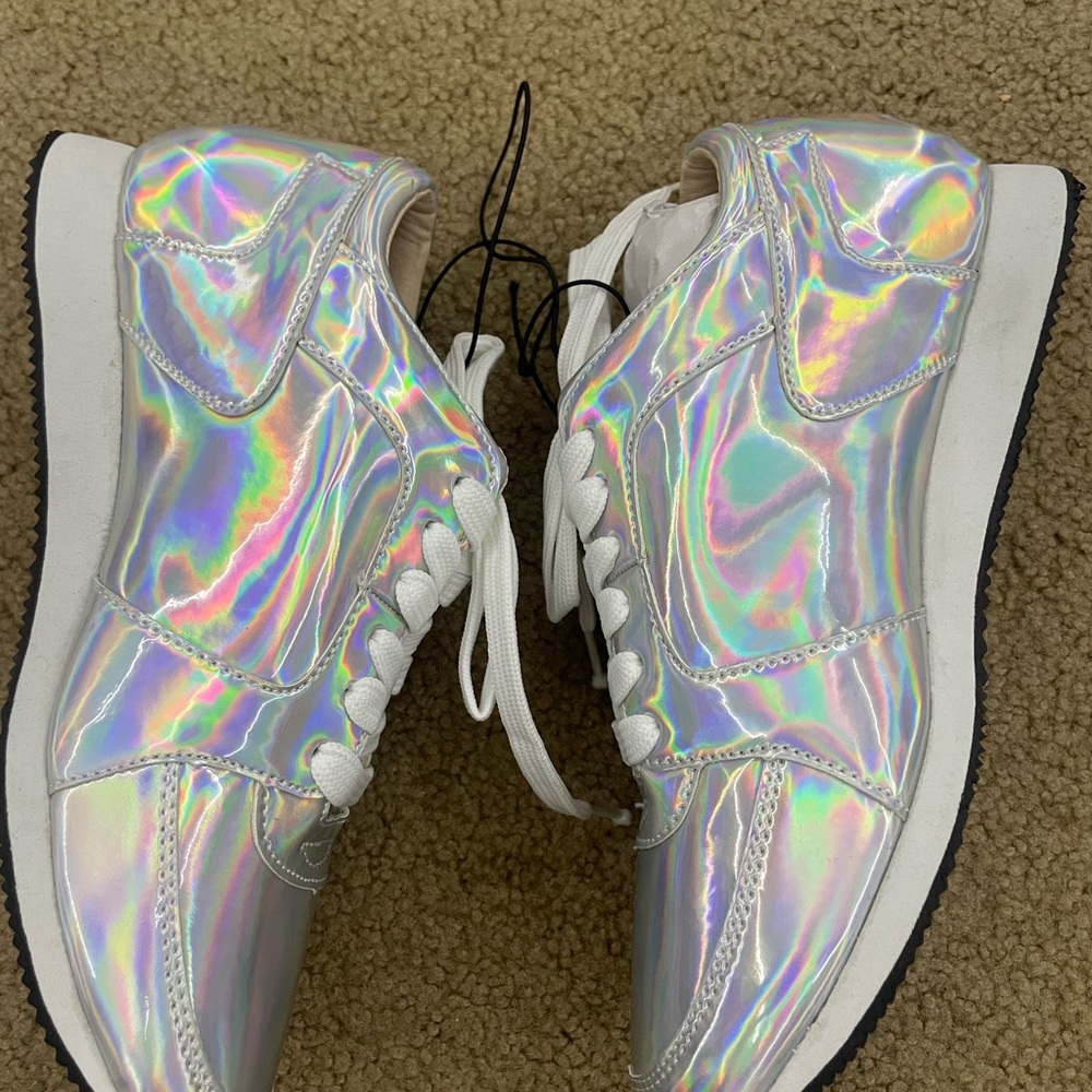Hot Topic Iridescent Holographic Sneakers - Silver Shine